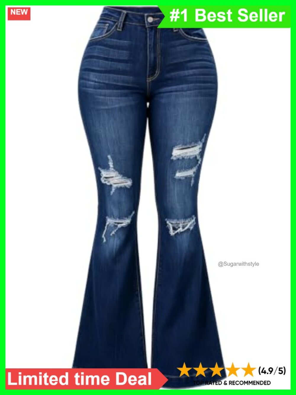 Women Mid Rise Butt Lifting Flare Bell Bottom Jeans Stretch Denim